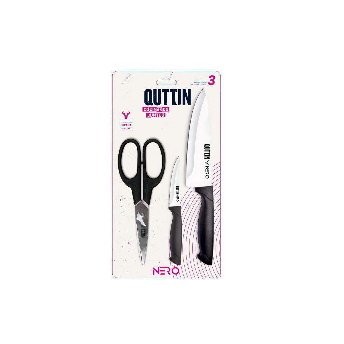 Set di Coltelli Quttin Nero Nero 3 Pezzi (12 Unità)